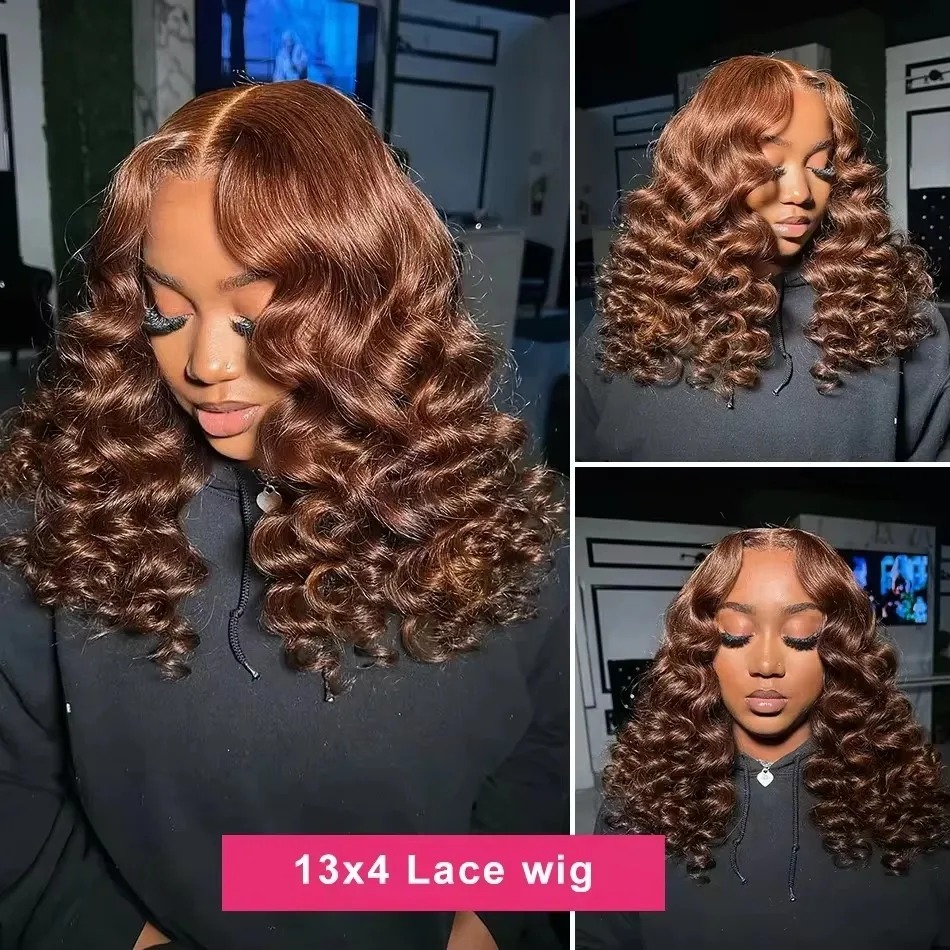 Chocolate Brown Loose Wave Human Hair Wig Hd Lace Wig 13x4 Brown Human Hair Wig Preplucked Curly Short Bob Lace Frontal Wigs