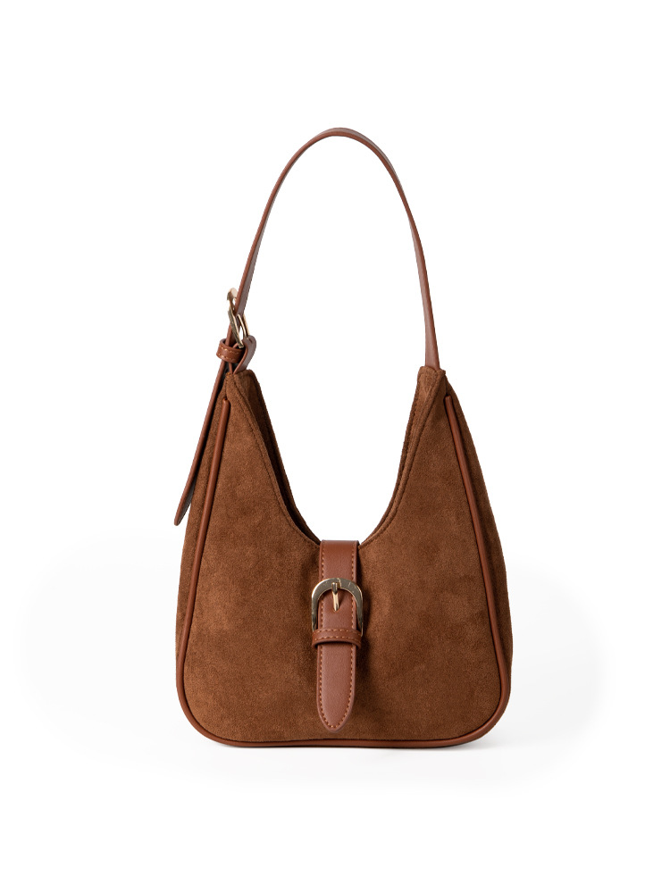 2025 Korean Version Retro Suede Underarm Autumn And Winter New Niche Splicing Shoulder Bag Commuter Handbag Premium Sense