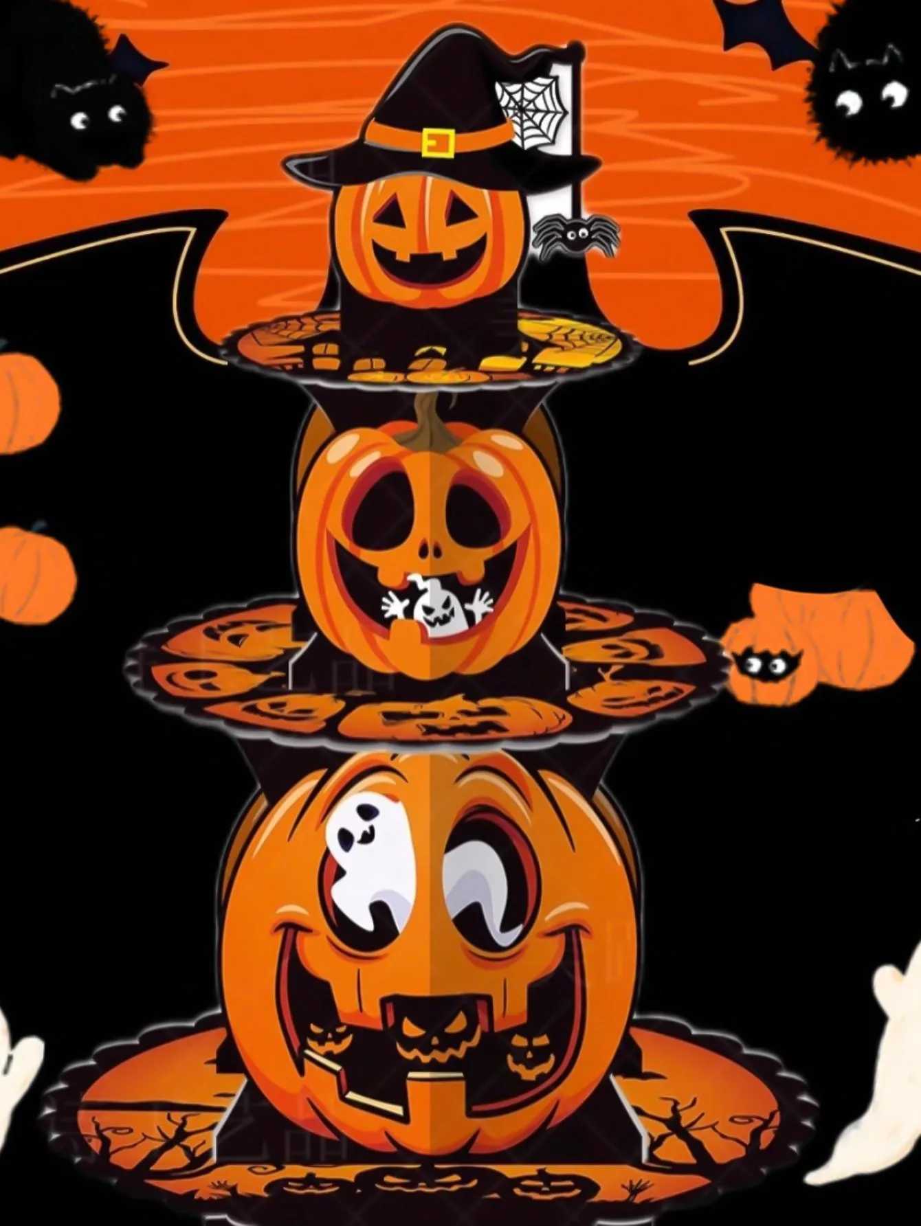 Leeseph Halloween Pumpkin Cardboard Cake Stand Spooky and Fun 3 Tier Cake Holder Easy Assembly Perfect for Showcasing Dessert C250919