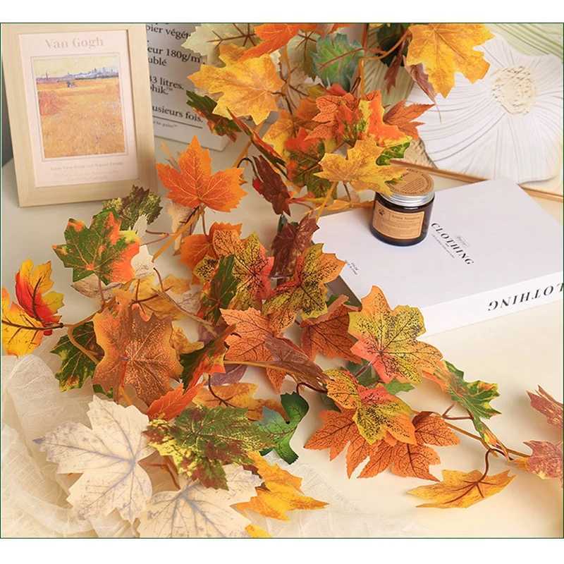 2M Fall Artificial Maple Leaf Garland Fake Fallen Leaves Autumn Decor Rattan Thanksgiving Wedding Atmosphere Autumn Decor C250919