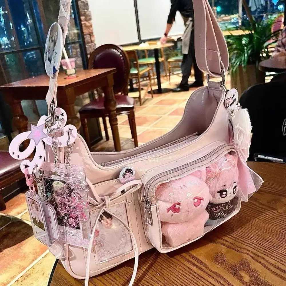 HOT Y2k Harajuku Shoulder Bag Large Capacity Multi Pocket Bag Female Transparent Ita Bag Japanese Designer School Crossbody BagXJ250918