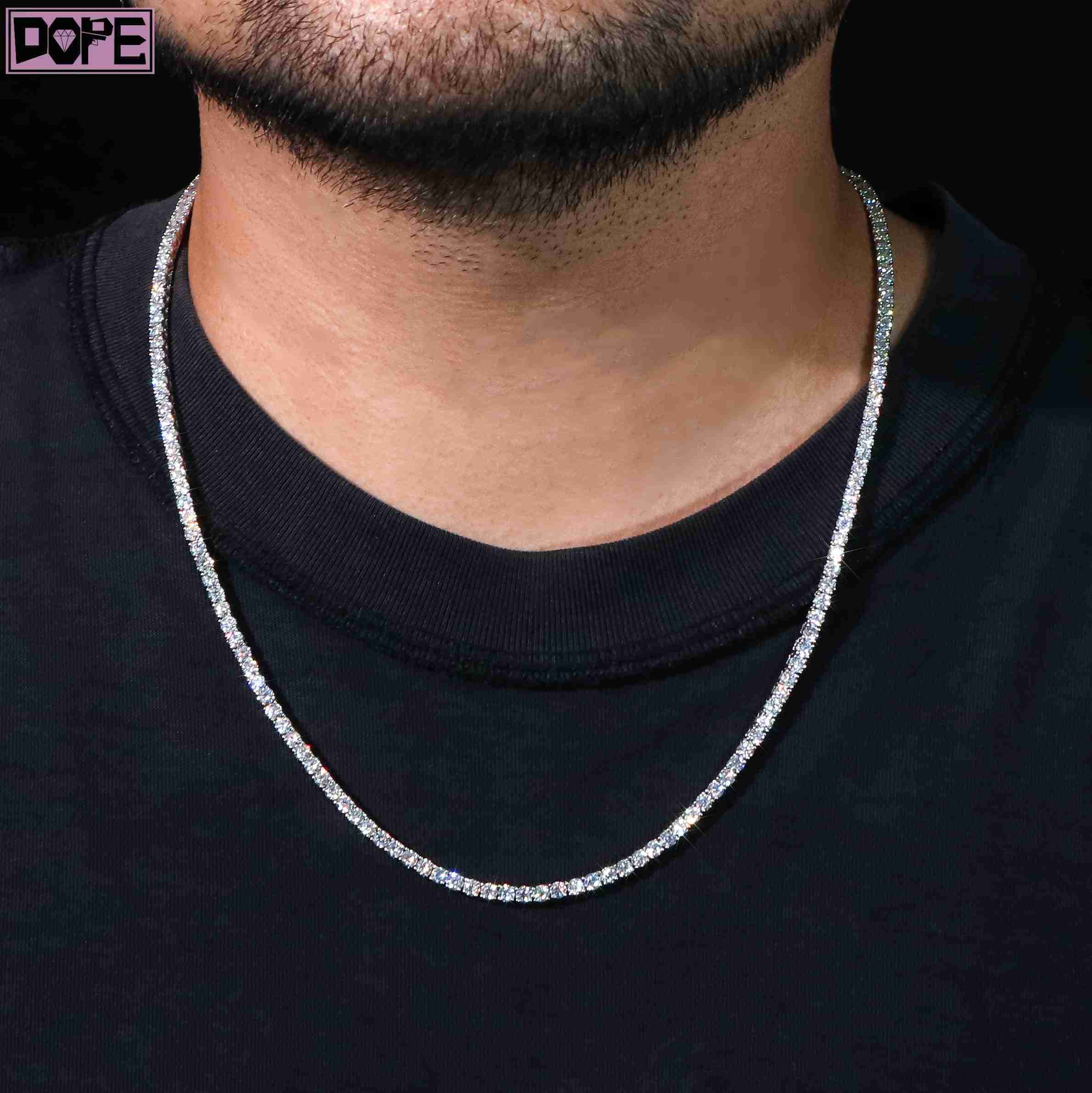 2MM Tennis Chain 925 Silver Tennis Necklace Iced Out Bling Hiphop Moissanite Tennis Chain