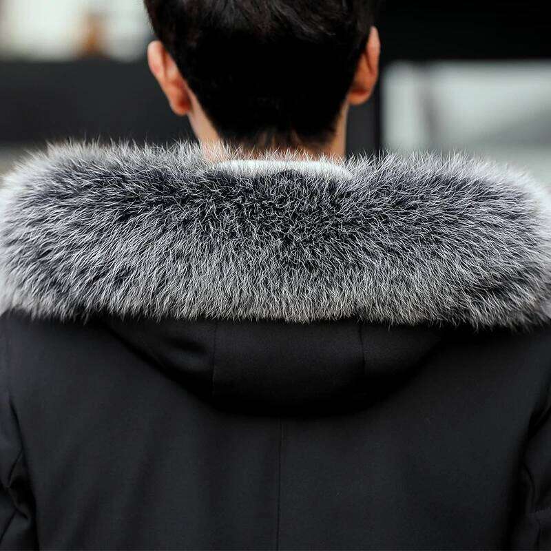 Autumn Winter Men Windproof Coats Mens Warm White Duck Down Hooded Fur Jacket Parkas Overcoat Male