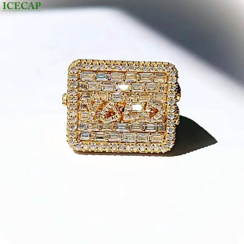Iced Out Jewelry Hiphop Yellow Gold 925 Sterling Silver VVS Moissanite Baguette Cut Diamond Men Championship Letter Initial Ring