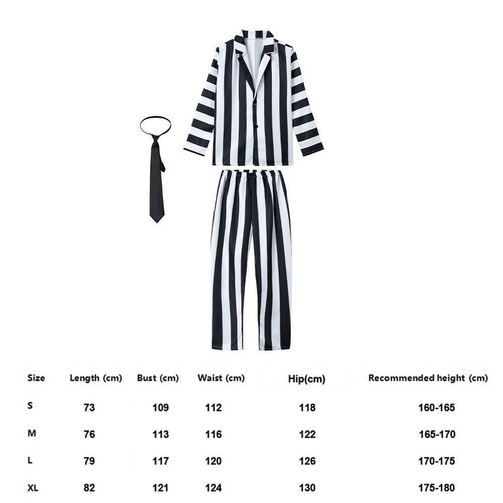 Beetle Juicee Men Black and White Striped Suit 2024 Scary Halloween Cosplay Costumes Wig Tie Shirt Classic Striped Two Piece Set L250918