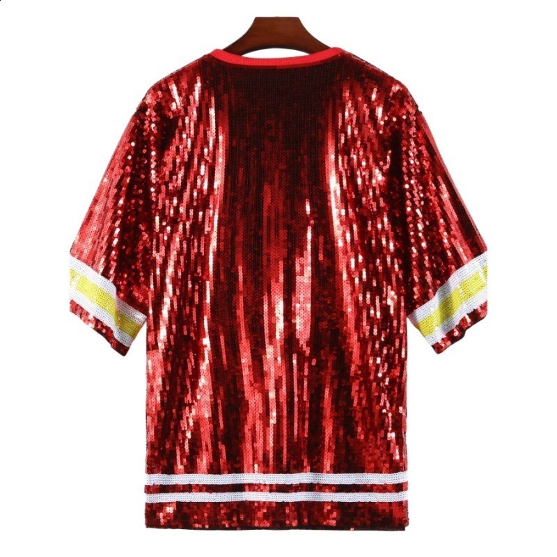 2025 Summer Rugby Team Uniform Sequin Jersey Womens Clothing Sequin Heavy Craft TShirt 250227