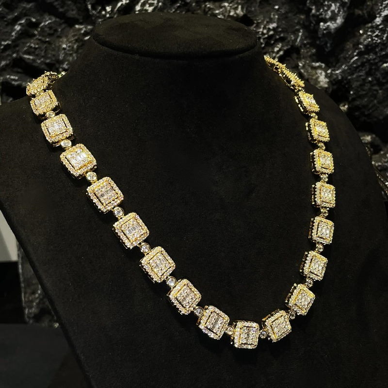 Pass Diamond Tester 10mm Tennis Necklace Cluster VVS Iced Out Hiphop 925 Silver Moissanite Tennis Chain