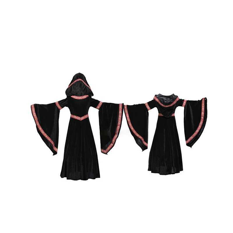 Medieval Cosplay Vampire Witch Dress Halloween Costumes for Kids Girls Middle Ages Carnival Party Performance Long Hoody L250918