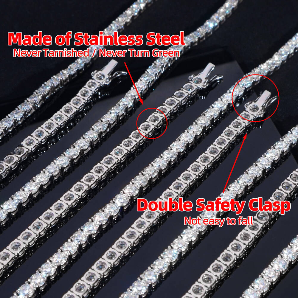 3mm 4mm 5mm Tennis Chain Iced Tennis Necklace Anti Tarnished GRA Certified VVS Sterling Silver Tennis Chain
