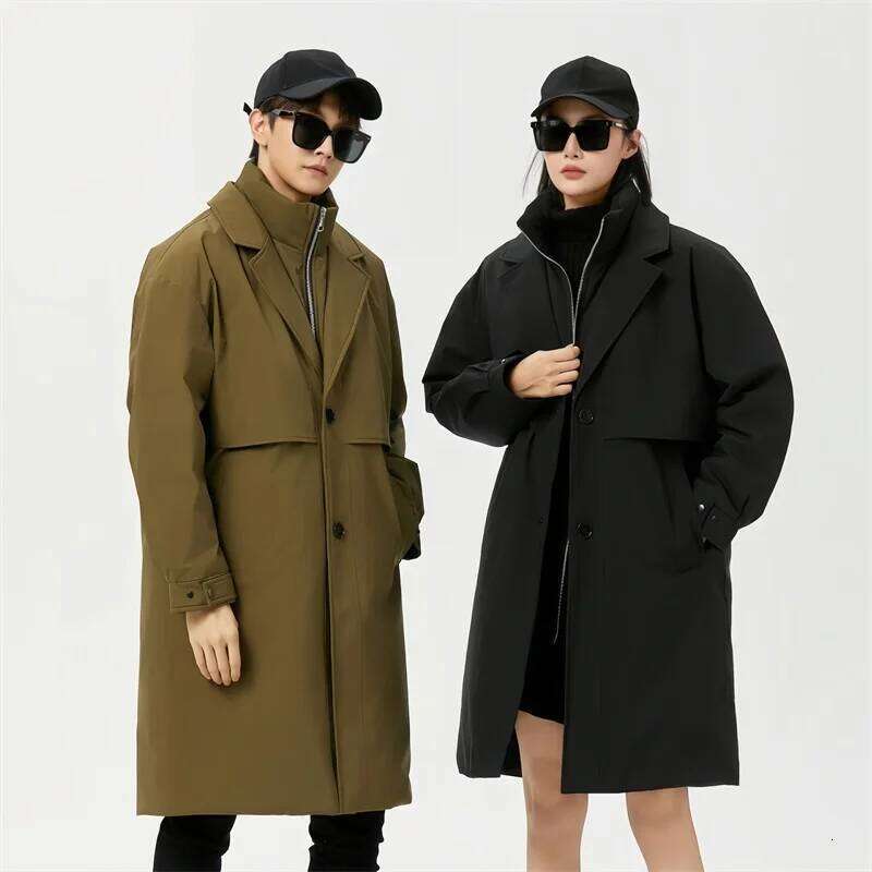 Down Trench Autumn Winter New Solid Color Business Light Medium Length Coat Men's Windproof Warm Jacket