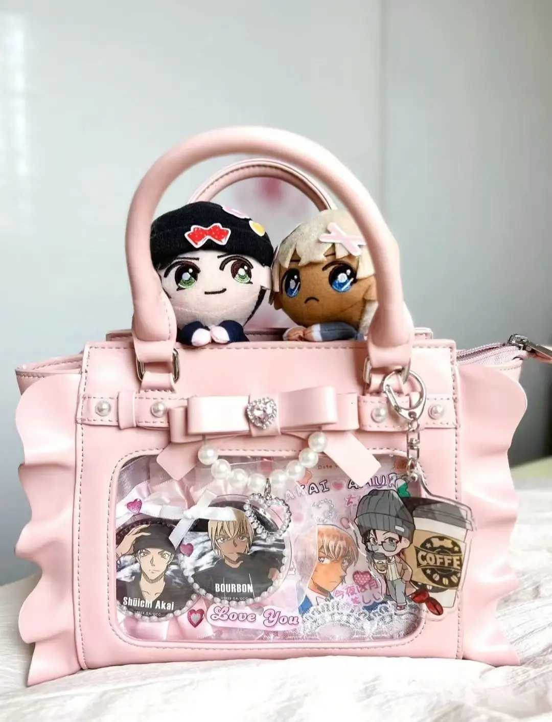 Harajuku Square Pink Ita Bag Women New Japanese Pearl Handle Messenger Bag Wallet Female Sweet Cute Crossbody Bags AestheticXJ250918
