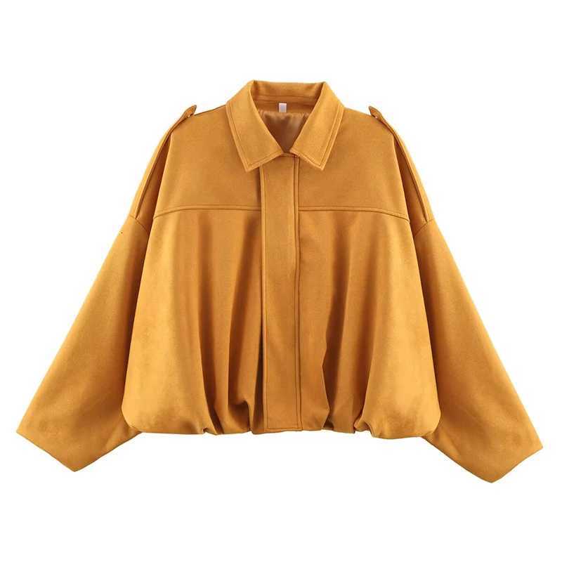YENKYE New 2025 Women Suede Textured Bomber Jacket Long Sleeve Lapel Collar Loose Coats Casual Female Outerwear Chic Tops Z250918