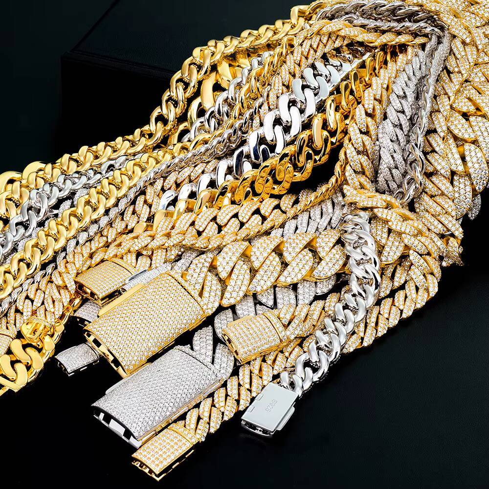 Wholesale Custom High Quality Jewelry Hip Hop Miami Arc Style 925 Silver Iced Out Diamond Moissanite Cuban Link Chain for Men