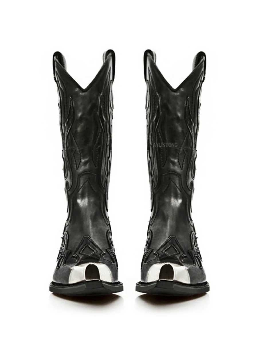 Retro Western Cowboy Boots Metallic Trim Pointed Chelsea Boots Chunky Heel Spice Girls Boots Mens and Womens W250919