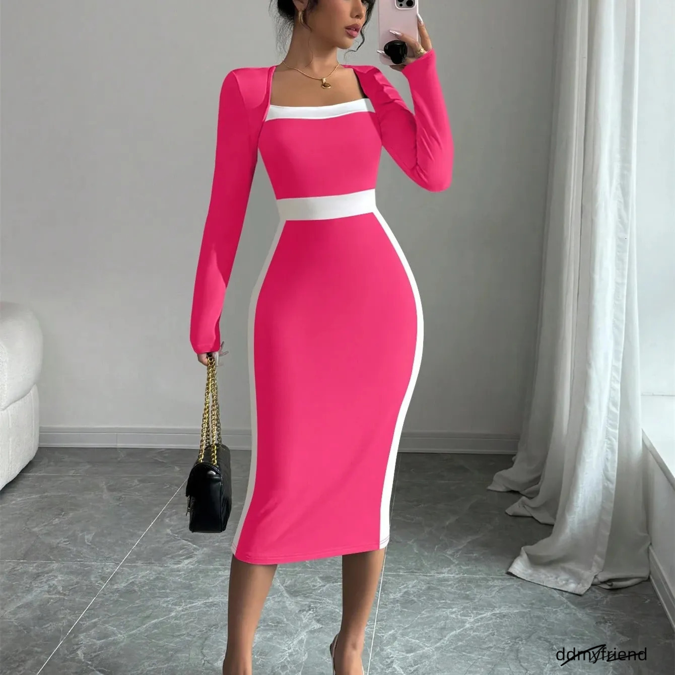 Free Shipping Designer For Women Casual Minimalist Dress Slim Fit And Slimming Mid Length Skirt ddmyfriend