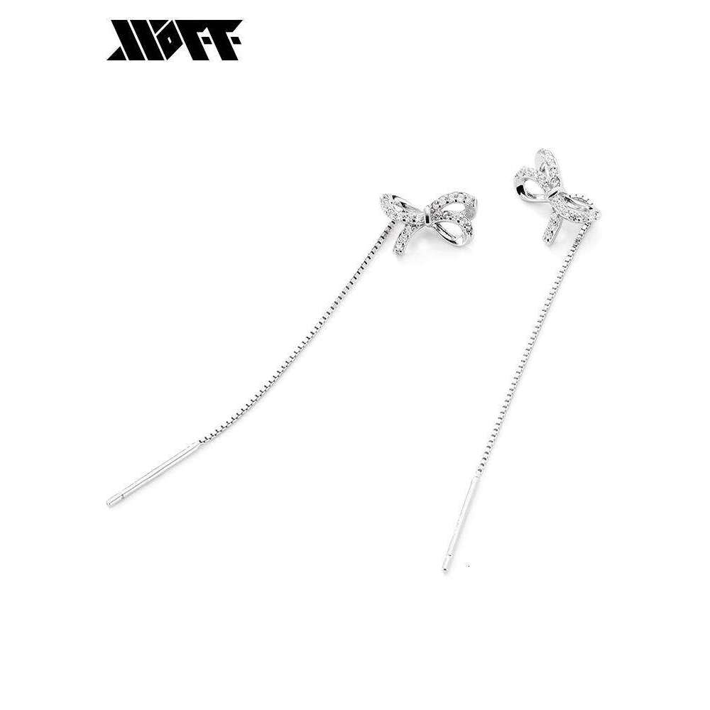 XXOFF Inlaid Dia Three-Dimensional Bowknot One-Line Ear Thread Tassel Sier Women's Earrings Female Style