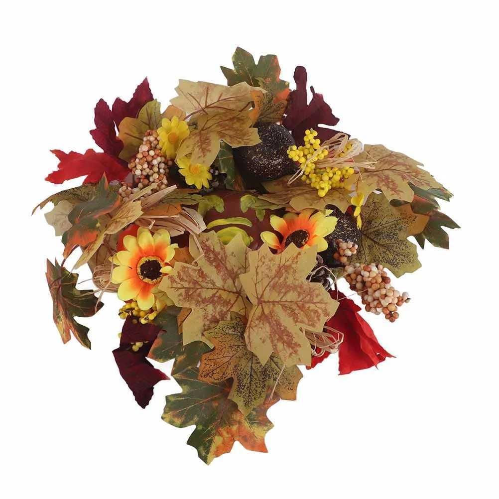 Artificial Maple Leaf Pumpkin Garland for Halloween Decoration Plastic Halloween Garland Window Door Hanging Wreath C250919