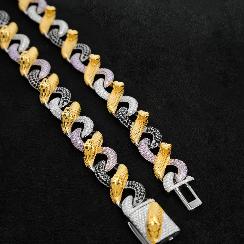 Hip Hop 18mm Cuban Link Chain Customized Trend Snake Chain Triple Color Infinity 925 Silver Moissanite Cuban Chain