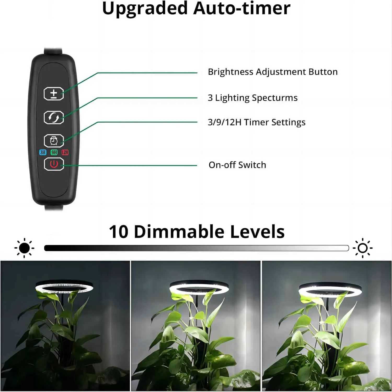 Plant growth light full spectrum LED indoor plant lighting height adjustable with automatic switch timer for 3912 hours C250919