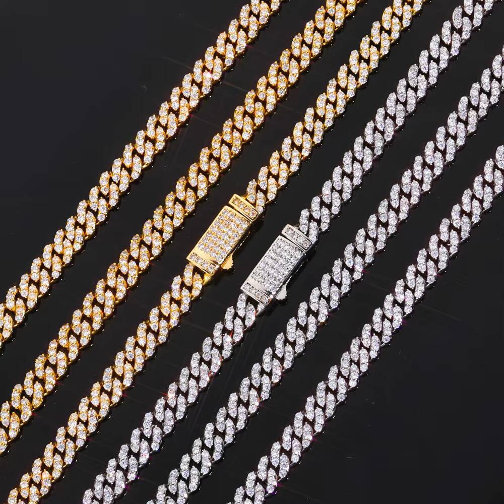 NUOYA Elegant 6mm Gold Plated Cuban Link Chain Full Pave Moissanite Iced Out Shiny Bracelet Luxury Hip Hop Jewelry