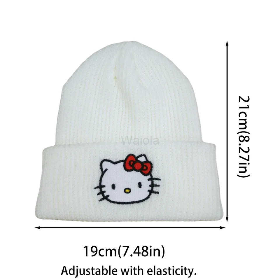 Sanrio Kawaii Saniro Hello Kitty Winter Knitted Cap Cartoon Kt Cat Wool Embroidery Knitted Cap Warm Cap Couple Set Head Hat Girls Gifts L250919