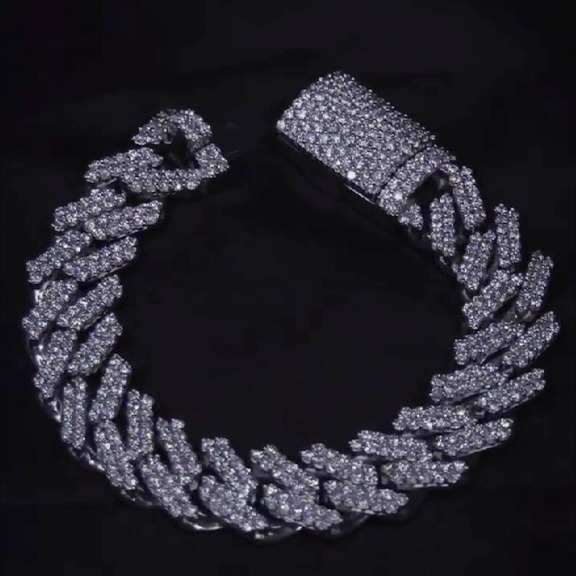 14mm New Arrival Moissanite Bracelet Thick Fully Iced Out Men 925 Sterling Silver Hiphop Moissanite Cuban Bracelet