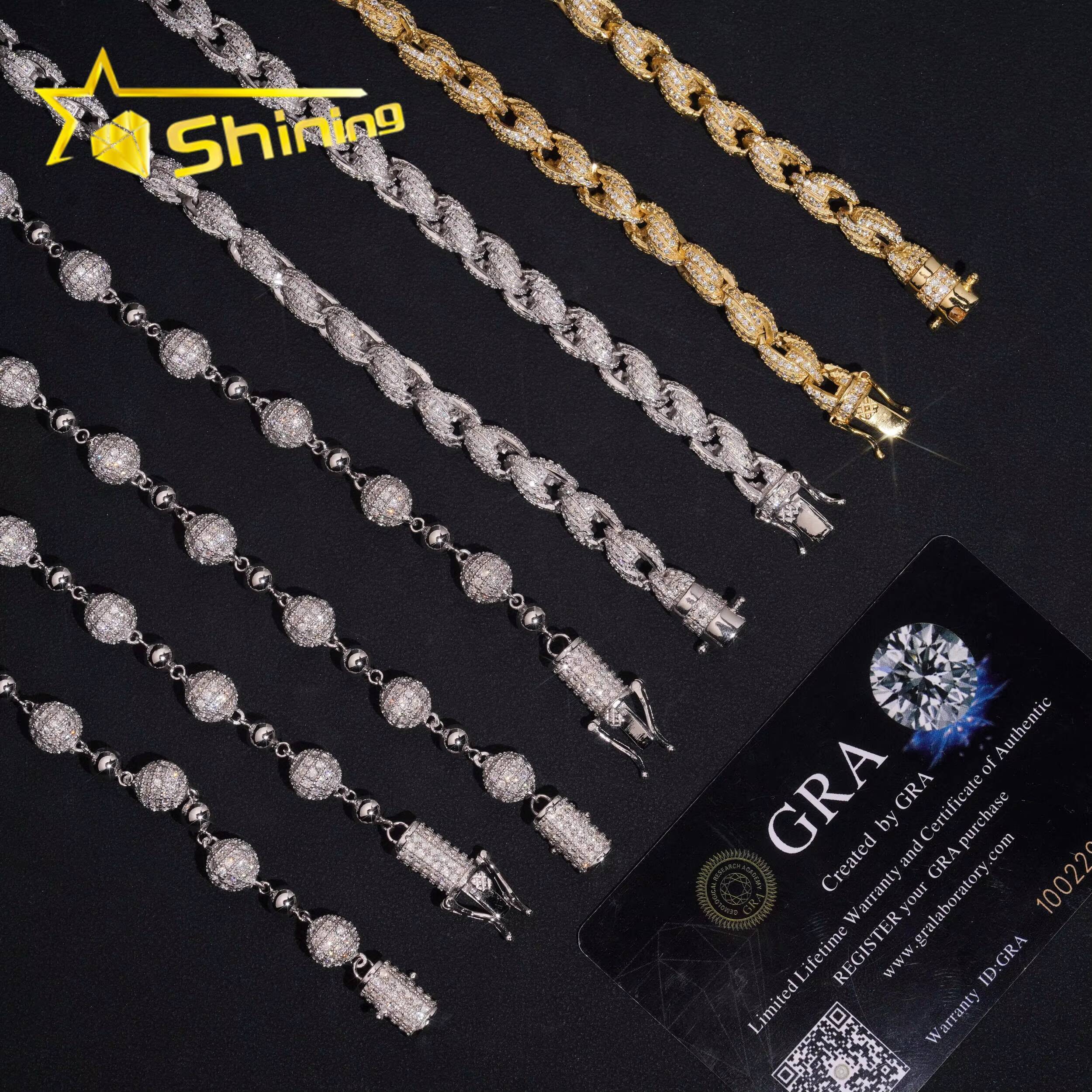 New Arrivals Hip Hop Style Iced Out 925 Silver Rope Chain Ball Necklace Moissanite Diamond Chain