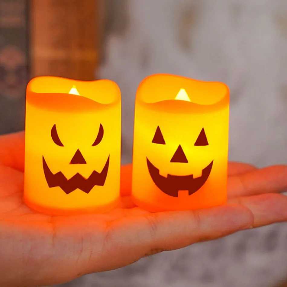 Hot 6PCS Halloween Pumpkin LED Electronic Candle Light Battery Powered Flameless Candles Home Decor Lamp Party Ornaments Props C250919