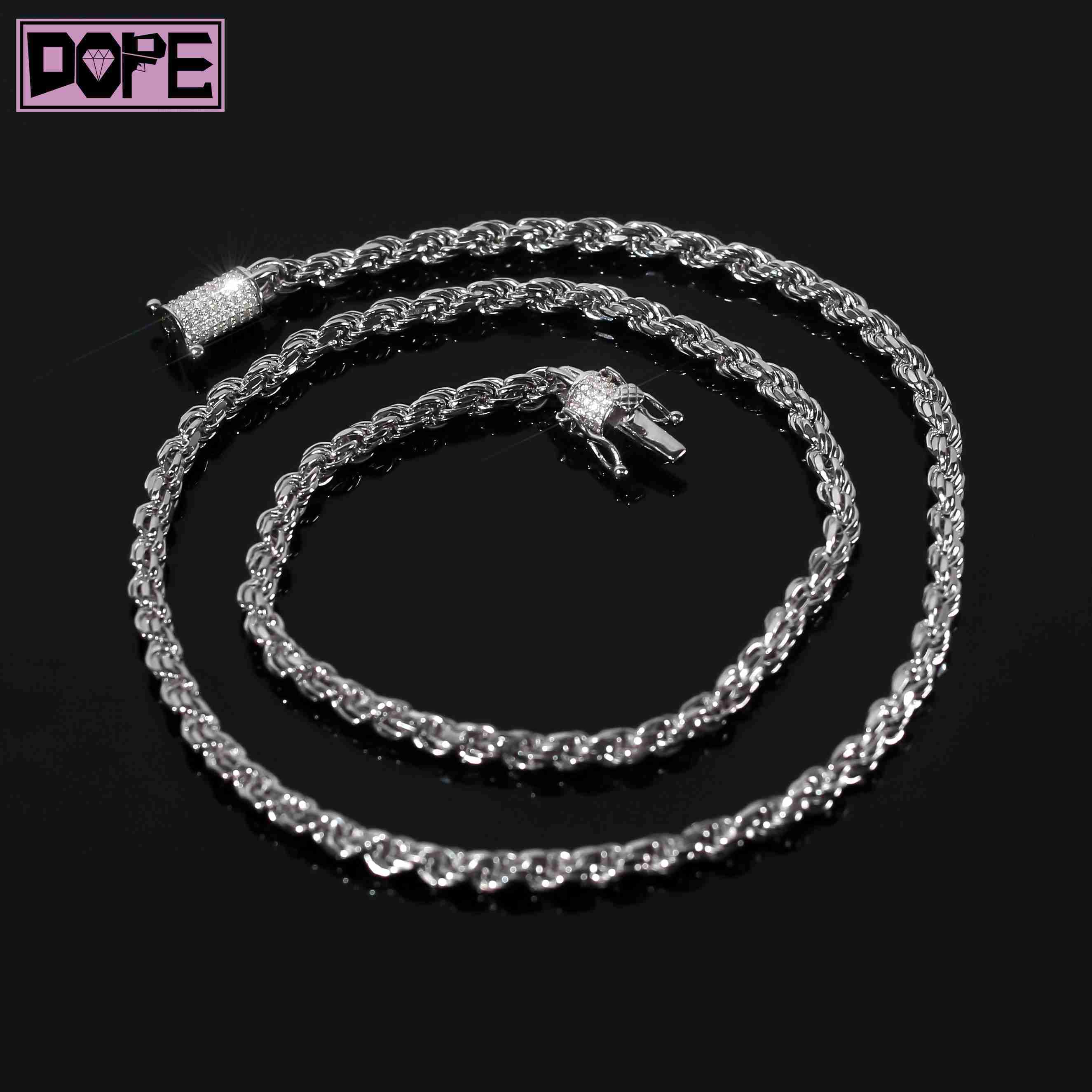 6mm Solid 925 Silver Chain Hip Hop Braided Twisted Necklace Iced Out VVS Moissanite Diamond Clasp Rope Chain