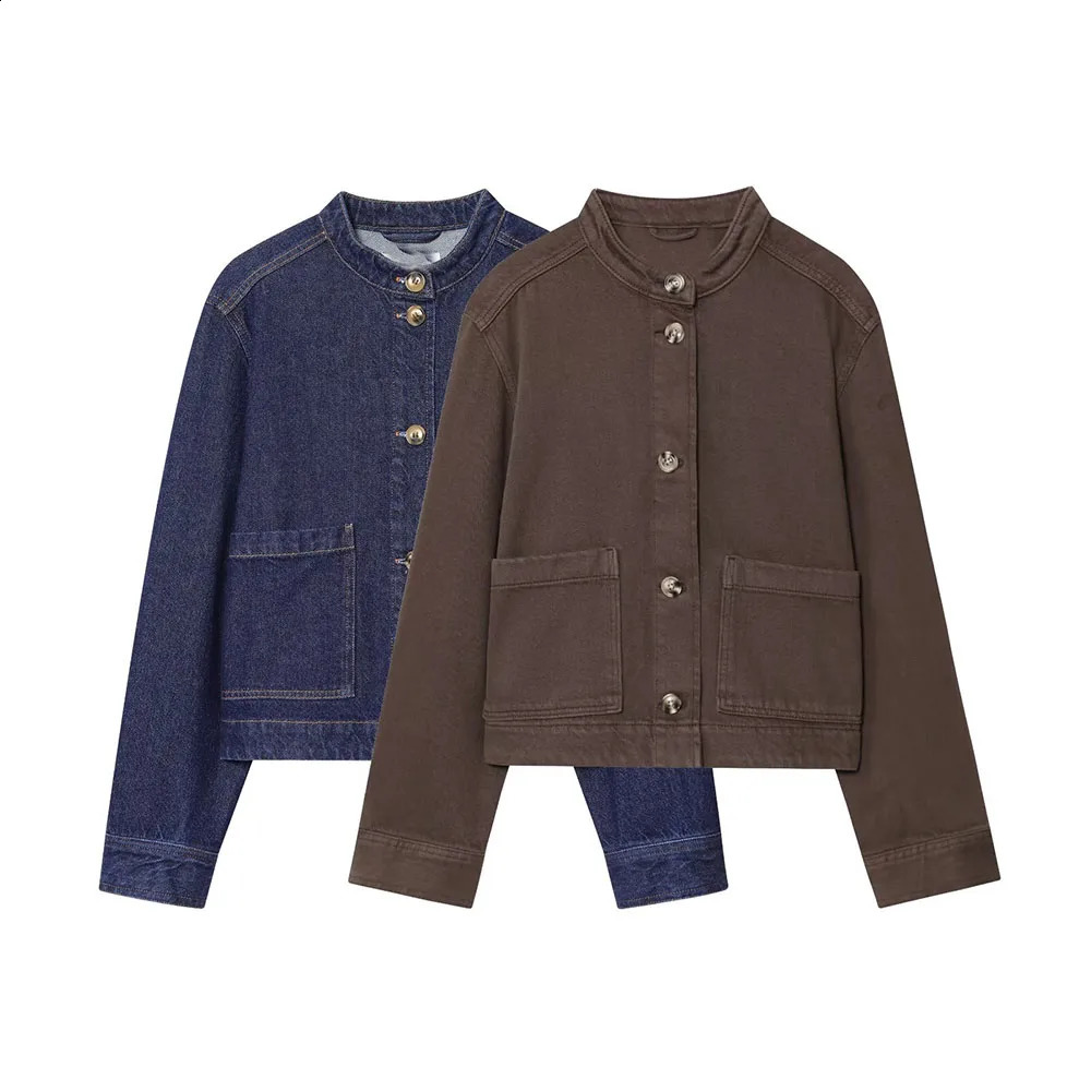 2025 AZRAF Fashion European and American Style Autumn Denim Jacket Chic Vertical Collar Allmatch Button Coat Muje 250919