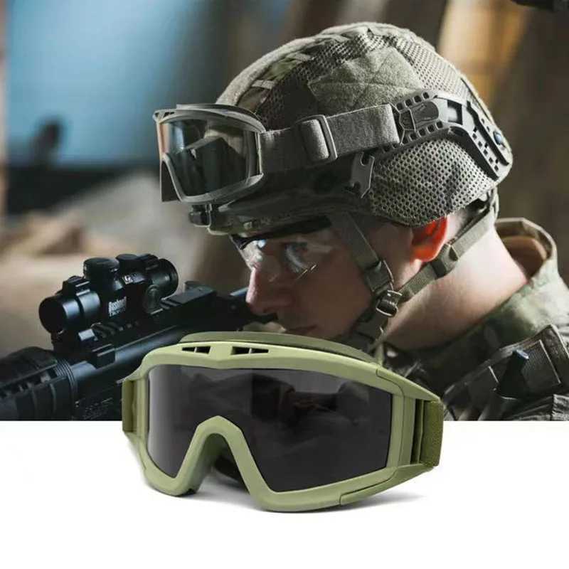 3 Lens Tactical Goggles Set Windproof Dustproof Shooting Motocross Motorcycle Mountaineering Glasses Cs Military Safe Protection J250919