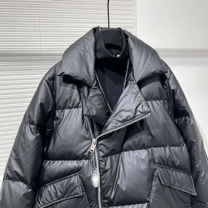 2024 Men Winter New Thicken Warm Jacket Male Lapel White Duck Down Coats Mens Fashion Solid Color Loose Overcoats P283