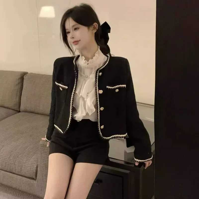 Smvp 2024 Autumn Winter New Elegant Black Coat Women Korean Thicken Warm Single Breasted Blazer Casual Short Outerwear Tops Lady Z250918