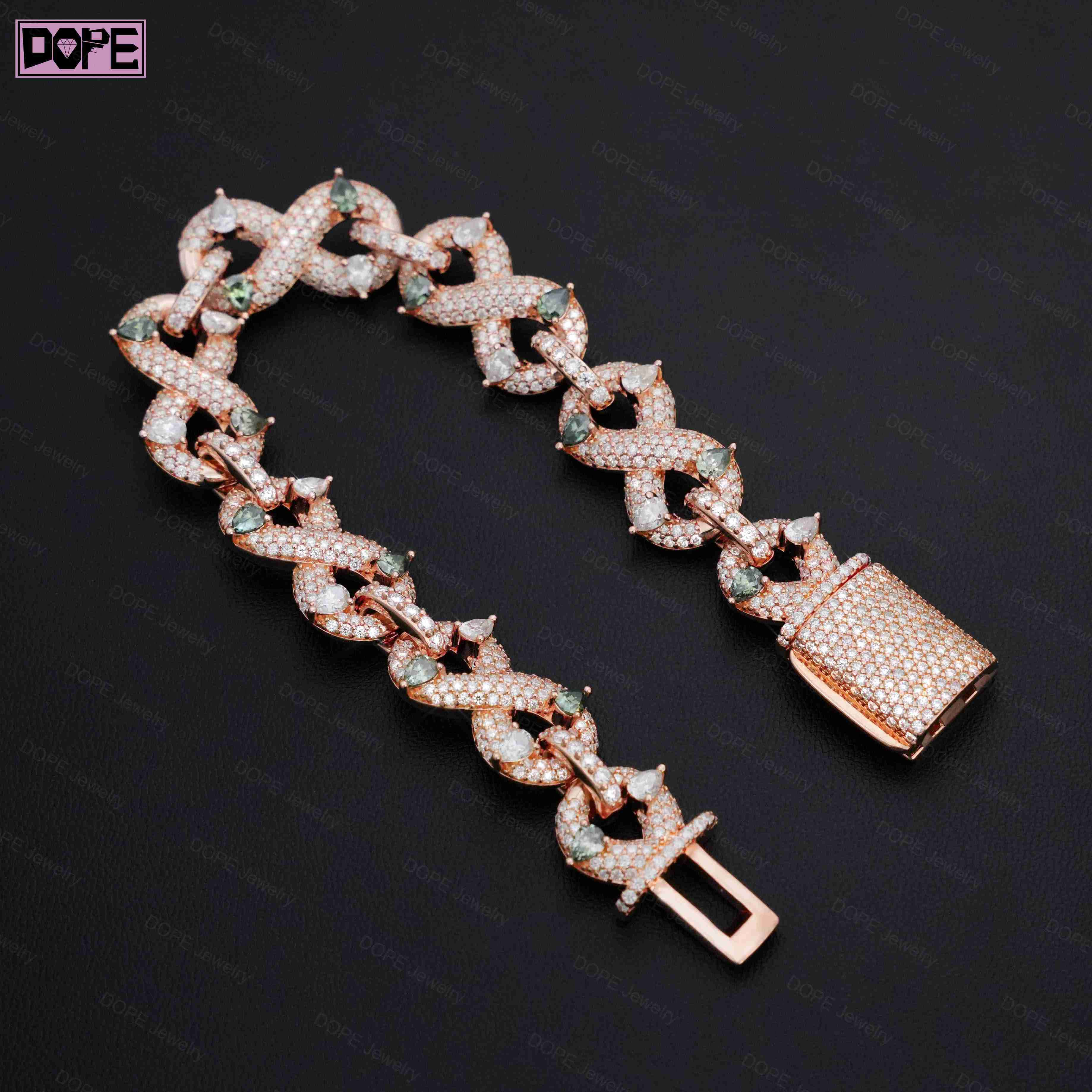 925 Silver Infinity Chain Hiphop Bracelet VVS Diamond Iced Out Mens Moissanite Cuban Bracelet