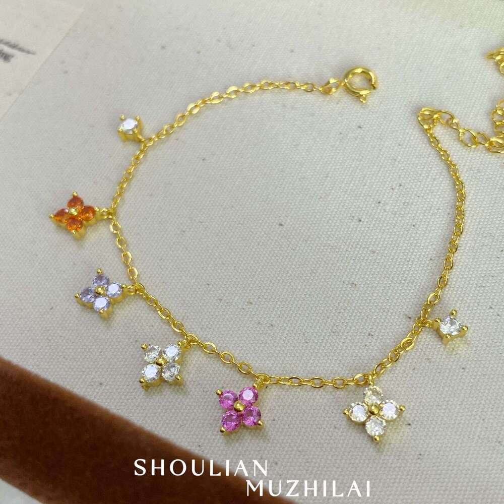 Summer Dopamine Rainbow Candy Star Bracelet for Women High-End Niche Design Colorful Flower Hand Jewelry Korean Style