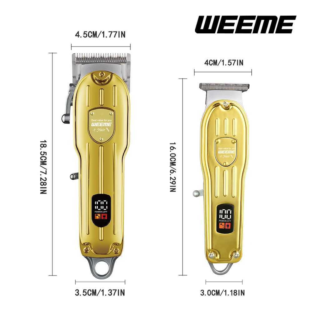WEEME 819 Silver Barber Clipper Set with LCD Display USB Charging Hair Trimmer TBlade Shaver Gift for Men C250919