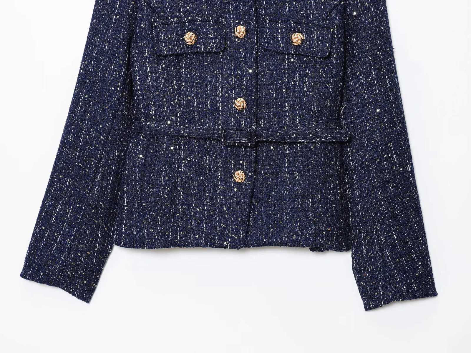 BSKTRAF2025 Autumn New Products Womens Fashion Temperament Allmatch Gold Button Round Neck Long Sleeve Jacket Z250918