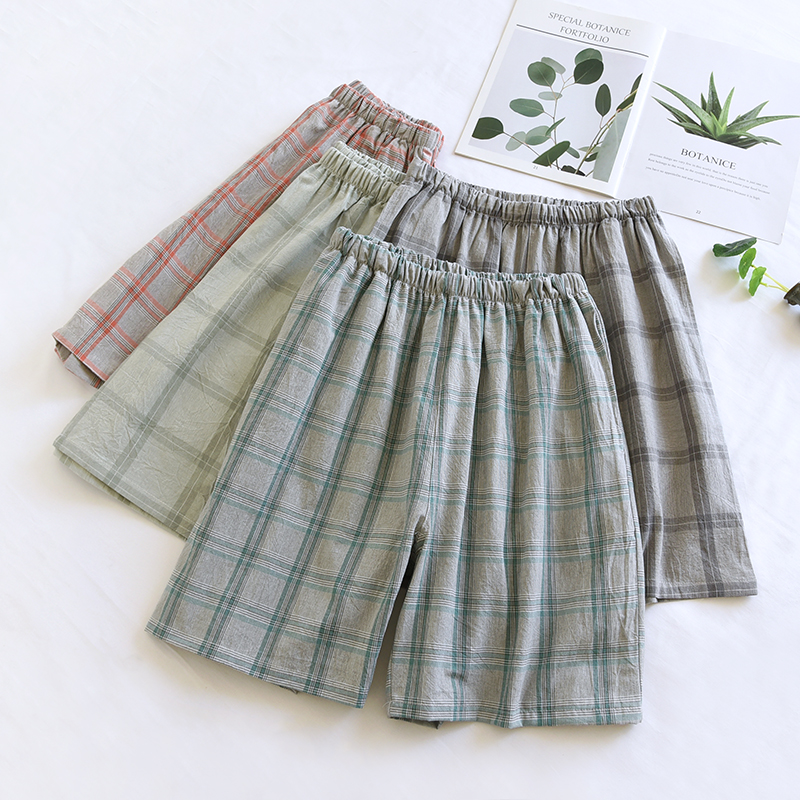 Men's washed cotton shorts, casual elastic waistband drawstring, lightweight summer beach shorts