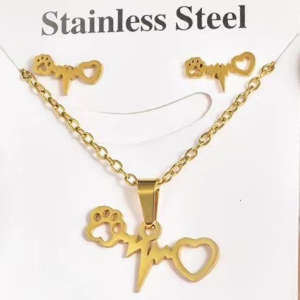 Titanium Necklace Geometric Love Jewelry Stainless Steel Earrings Two-piece Set for Men and Women