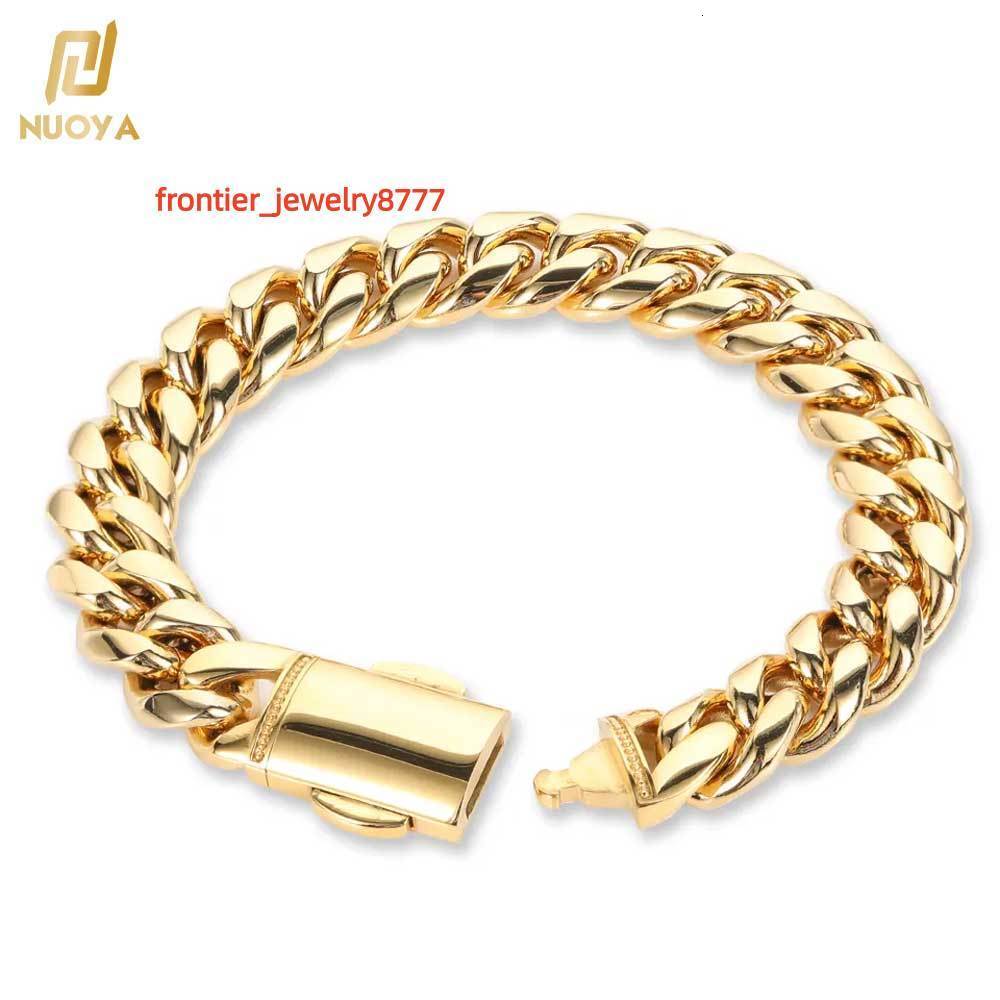 NUOYA Stainless Steel Hip Hop Jewelry Bracelets for Men Gold 18K Gold Plated Pulsera Cubana Bracelet Custom