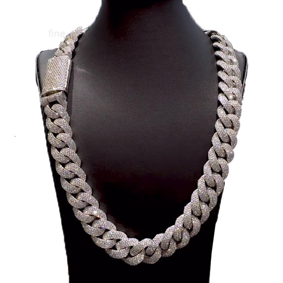 20MM Hiphop Cuban Link Chain Moissanite 4 Rows 925 Silver VVS Iced Out Moissanite Cuban Chain