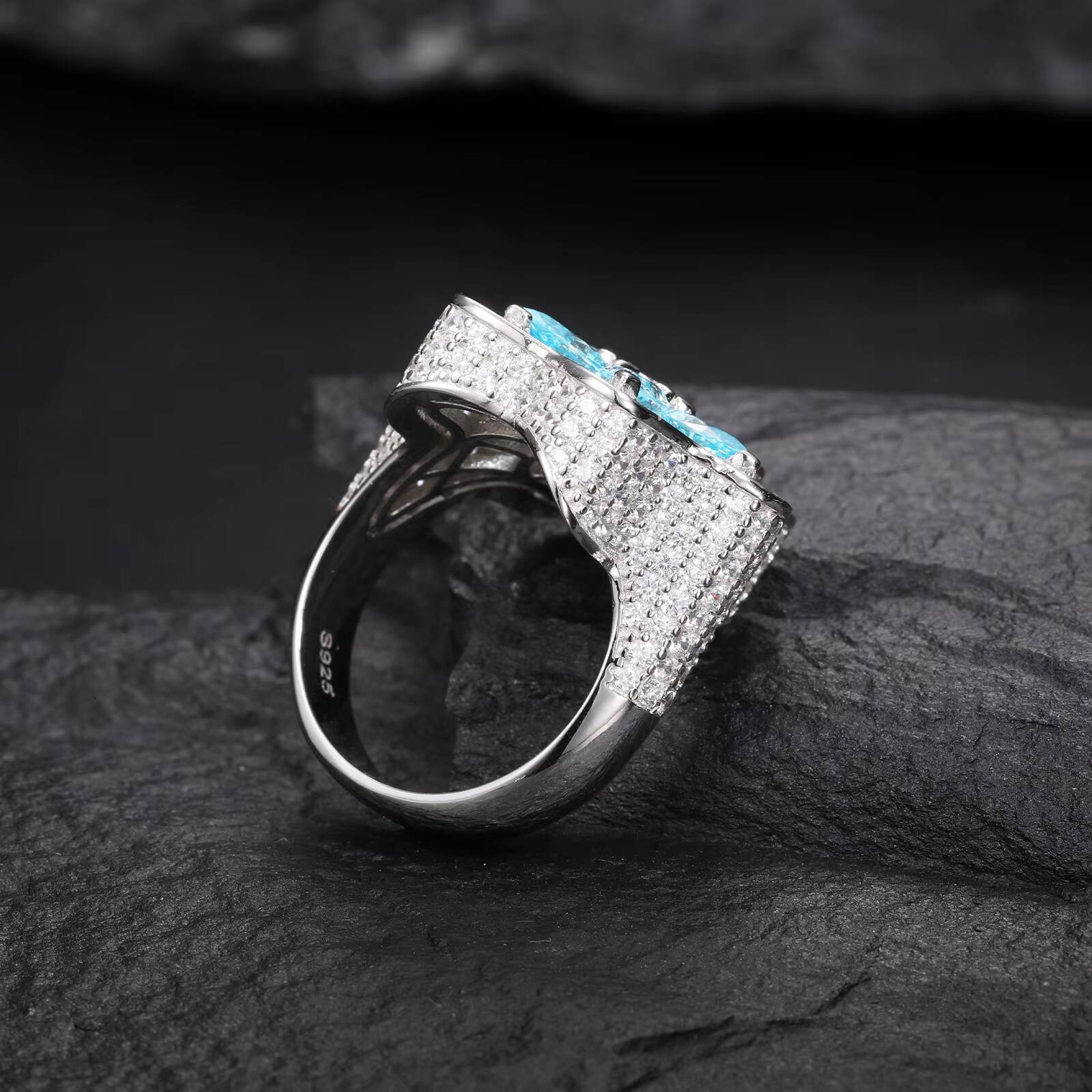 Moissanite Star of David Ring 925 Sterling Silver VVS Mossanite Diamond Pear Cut Blue Gemstone Wedding Jewelry Gift Engagement