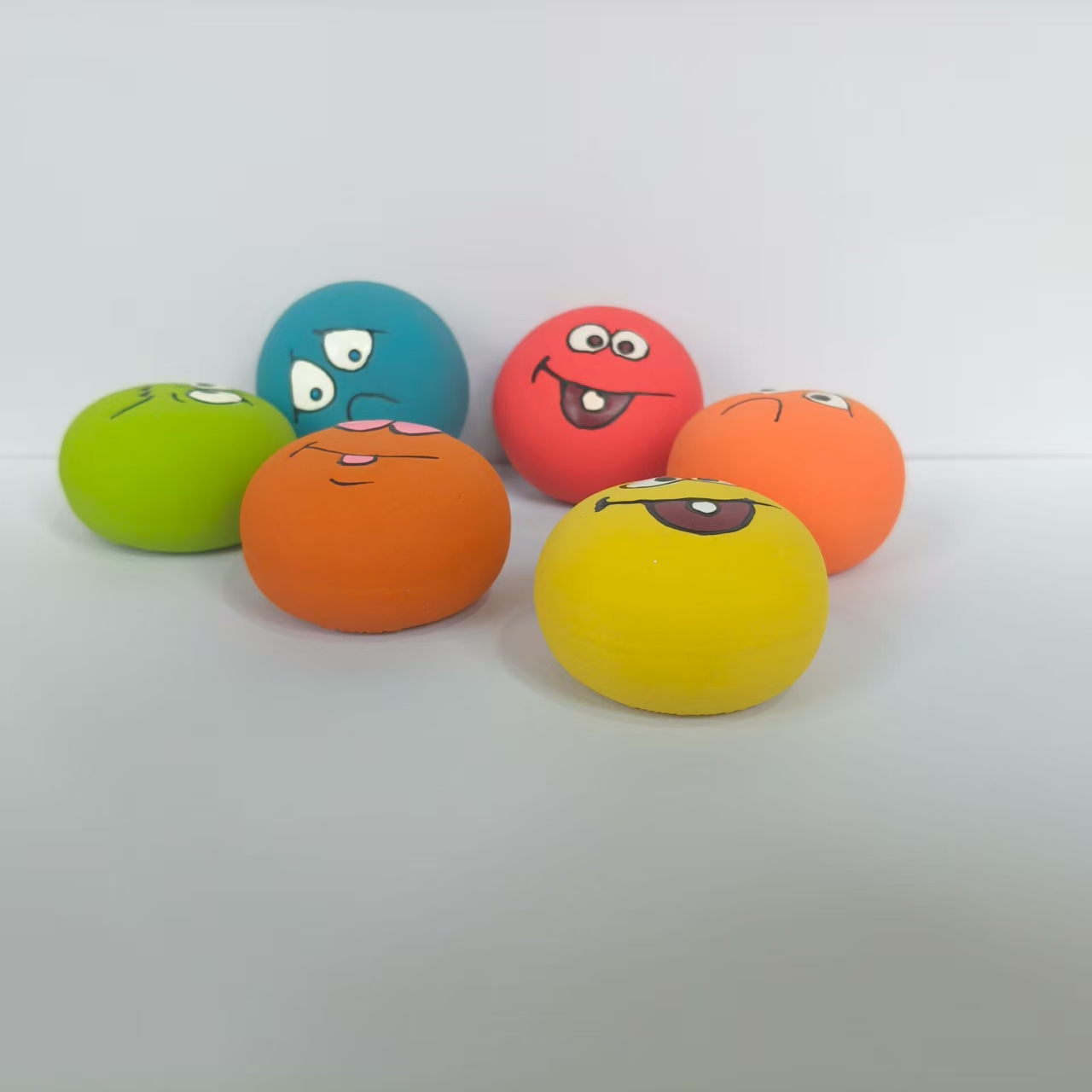 Latex Bouncy Ball Dog Toy Natural Eco friendly Soft Rubber Squeaky Teething Expression Balls Pet Puppy Toy for small dogs Random 8pcs in One Pack
