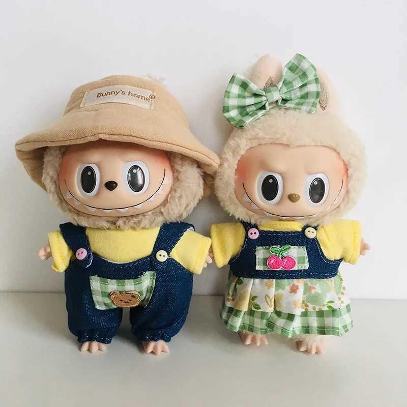 Labubu Doll Clothes Suitable V1V2 Denim Overalls Checkered Skirts Hair Clips Cute Cartoon Dolls Dress Up Games Children Gift Toy C250919