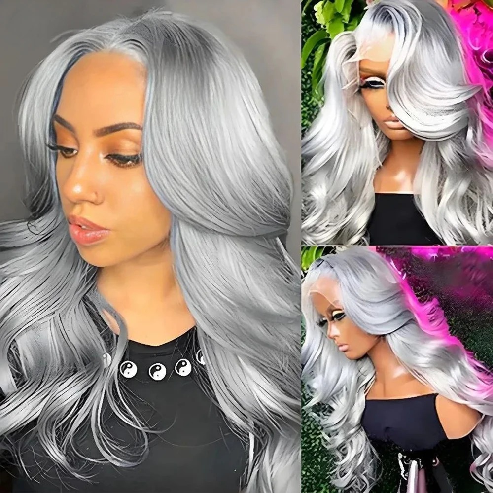 613 Silver Gray Colored Wig 13x6 Lace Human Hair Body Wave Wig 200% Density Pre-Cut 100% Brazilian Wig Without Glue Wig For Wowen