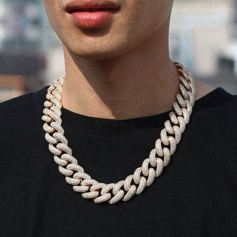 20mm Cuban Link Chain Necklace Customized Trendized 3 Tones 925 Silver Hip Hop Iced Out Moissanite Cuban Chain