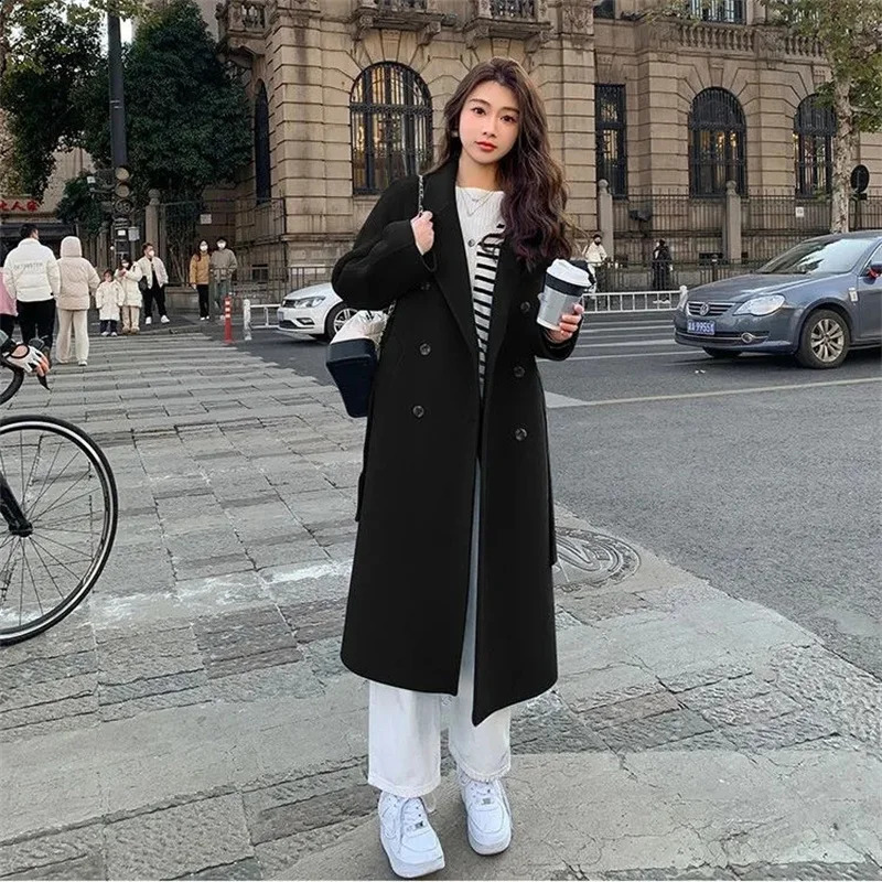 100 Wool Coat Womens Wear 2024 AutumnWinter Fashion Temperament Double sided Cashmere Coats with Belt Elegant Long Overcoat y250919