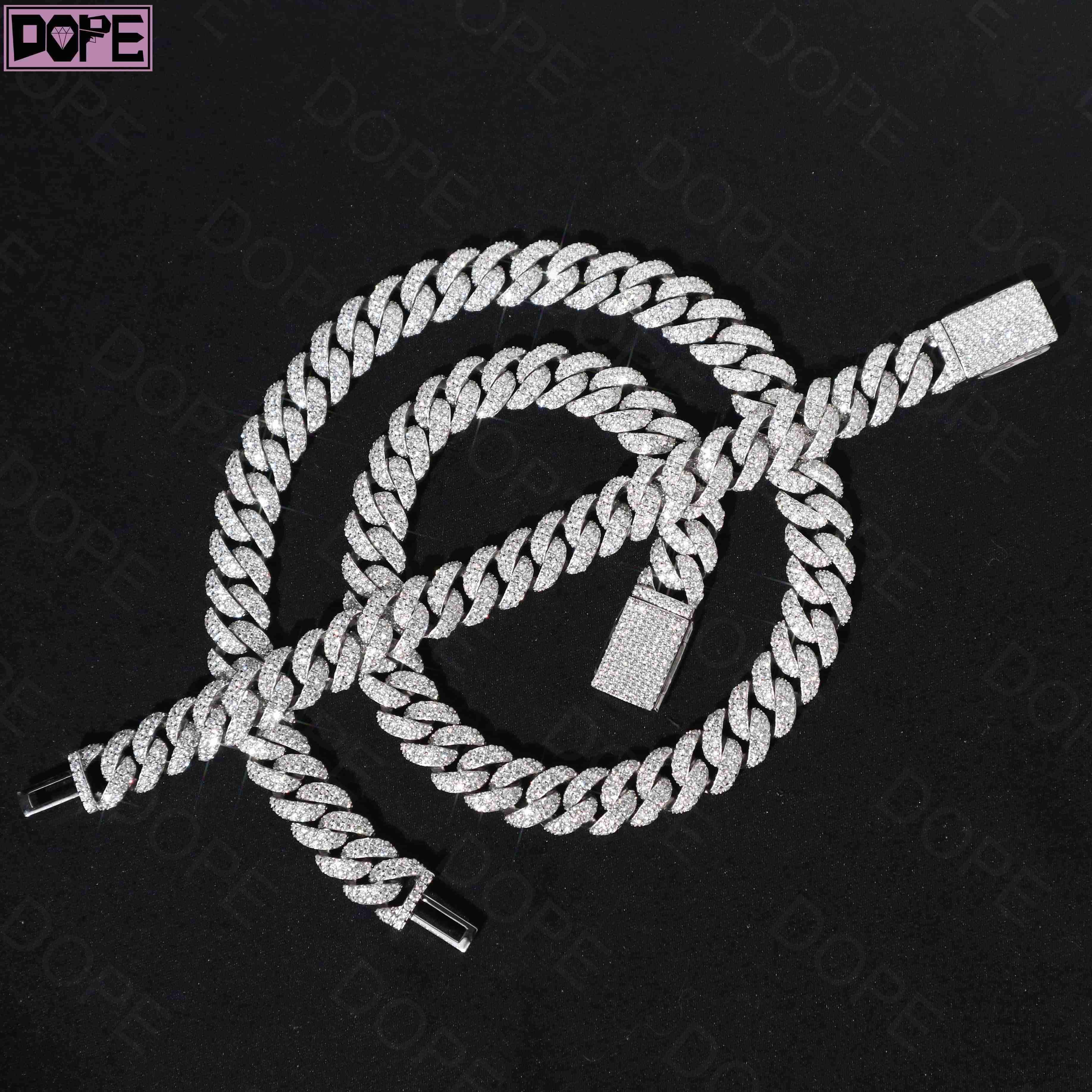 Hot 18MM Cuban Link Chain VVS Diamond Necklace Hiphop Iced Out 925 Silver Miami Moissanite Cuban Chain