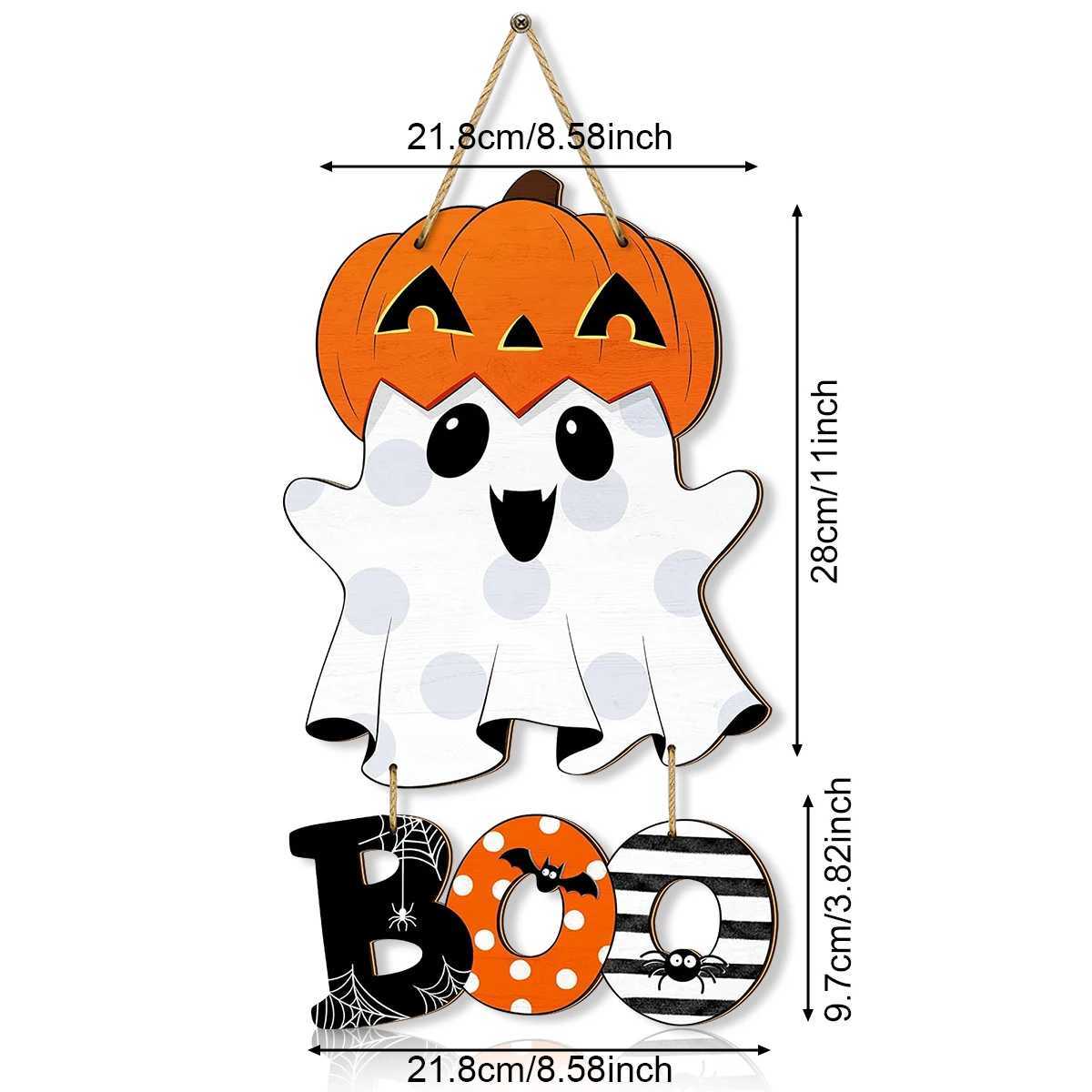Halloween Decorative Hanging Sign Adorable Ghost with Pumpkin Head and BOO Letters Festive Home Decoration C250919