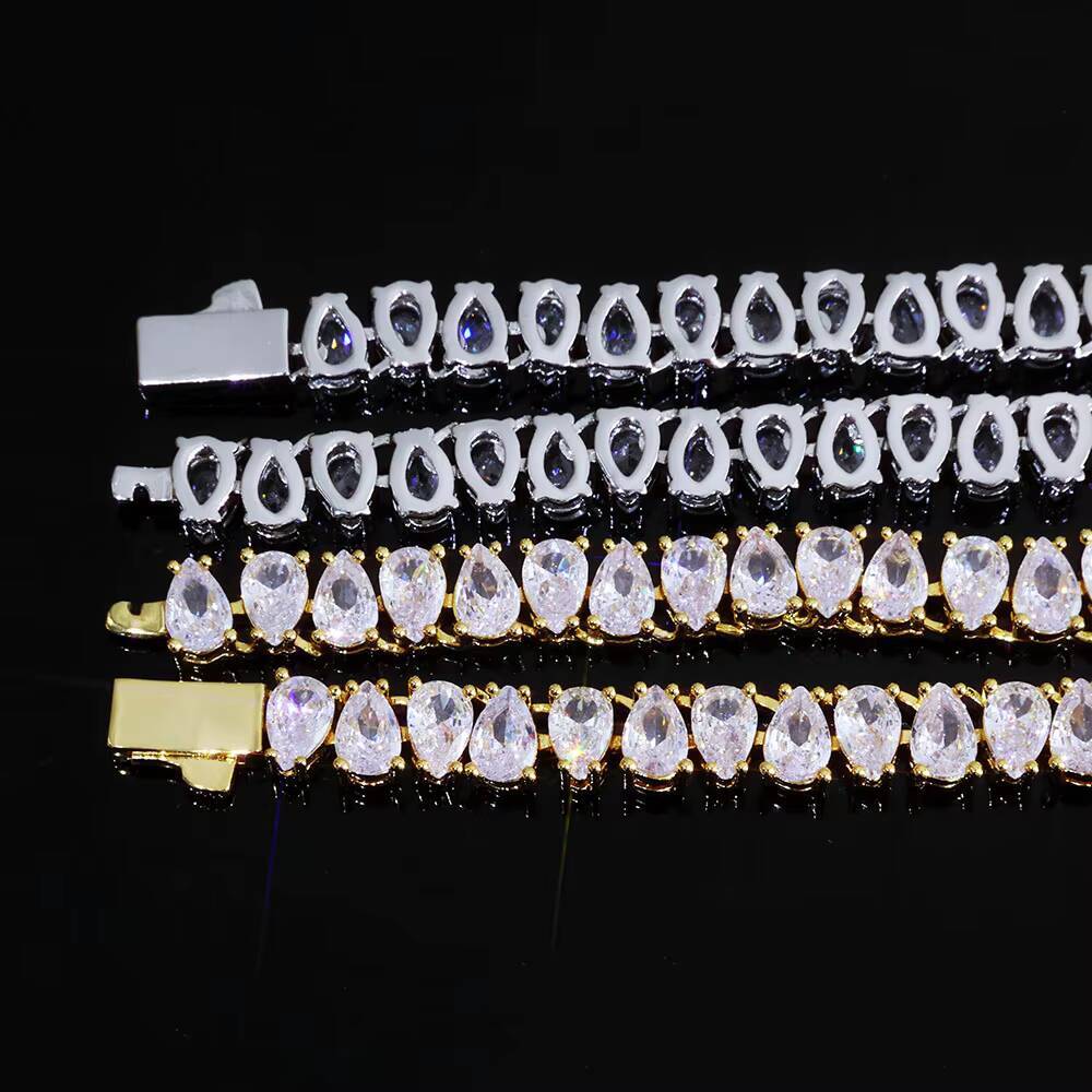 NUOYA New Style Silver Plated Diamond Tennis Chain Teardrop Shaped Moissanite Tennis Chain for Women Fashion Jewelry Gift